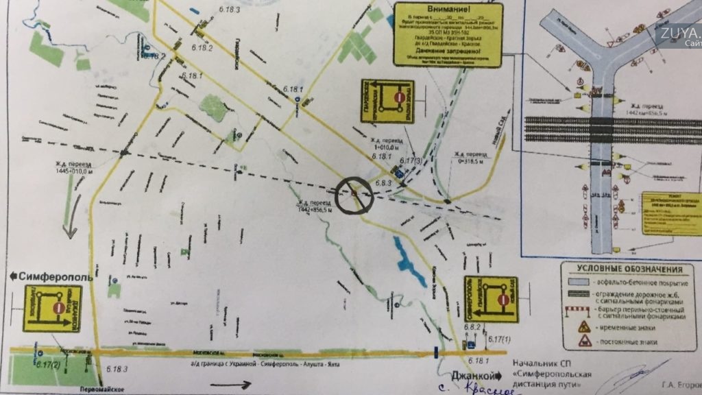 схема перекрытия дороги в Гвардейском под Симферополем